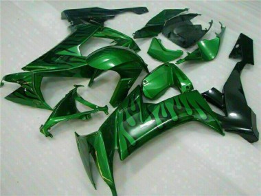 Billige Kawasaki ZX10R Motorrad Verkleidung 2008-2010 - Glanzendes Schwarz Grun Flamme