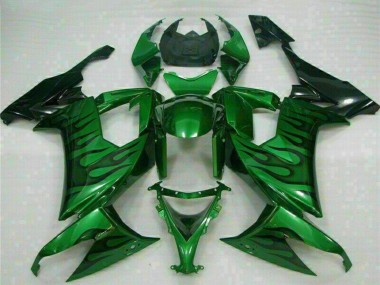Billige Kawasaki ZX10R Motorrad Verkleidung 2008-2010 - Glanzendes Schwarz Grun Flamme