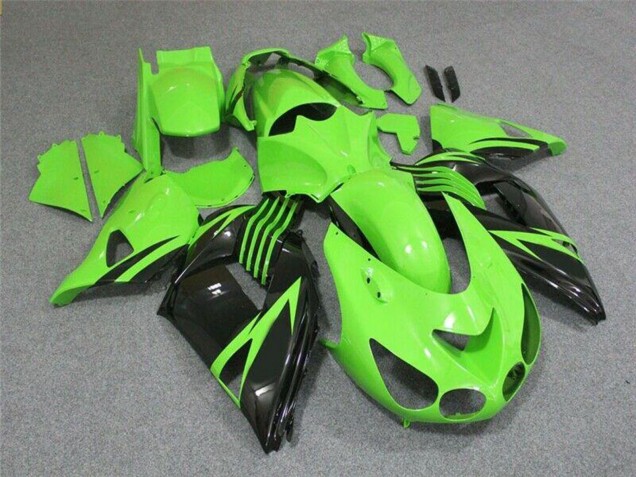 Billige Kawasaki ZX14R ZZR1400 Motorrad Verkleidung 2006-2011 - Grun Glanzendes Schwarz