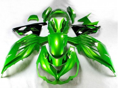 Billige Kawasaki ZX14R ZZR1400 Motorrad Verkleidung 2012-2024 - Grun Glanzendes Schwarz