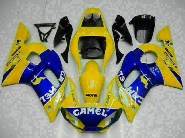 Billige Yamaha YZF R6 Motorrad Verkleidung 1998-2002 - Gelb Blau Weiss Kamel Motul
