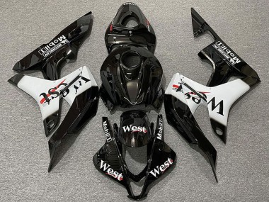 Billige Glänzendes Schwarz Weiß West Stil 2007-2008 Honda CBR600RR Motorrad Verkleidung