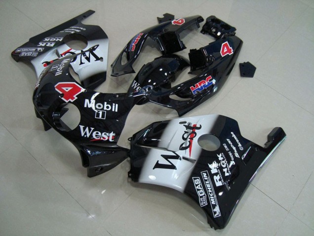 Billige Glänzendes Schwarz Weiß West Mobil 1990-1998 Honda CBR250RR Motorrad Verkleidung