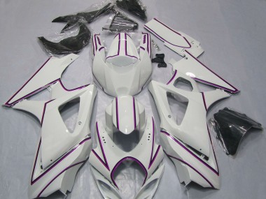 Billige Glänzendes Weiß Rosa Pinstreifen 2007-2008 Suzuki GSXR 1000 Motorrad Verkleidung