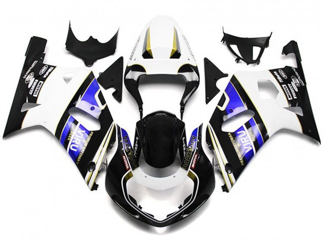 Billige Weiß Blau Glänzendes Schwarz Viru Stil 2001-2003 Suzuki GSXR 600 / GSXR 750 Motorrad Verkleidung