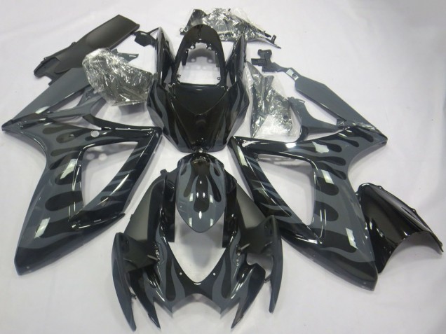 Billige Grau Schwarz Flamme 2006-2007 Suzuki GSXR 600 / GSXR 750 Motorrad Verkleidung