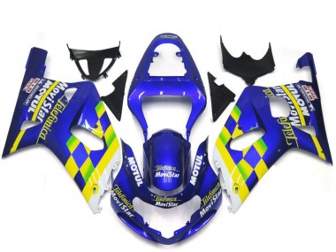 Billige Blau Gelb Grün Weiß MoviStar 2001-2003 Suzuki GSXR 600 / GSXR 750 Motorrad Verkleidung