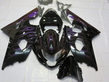 Billige Glänzendes Schwarz Lila Flamme 2004-2005 Suzuki GSXR 600 / GSXR 750 Motorrad Verkleidung