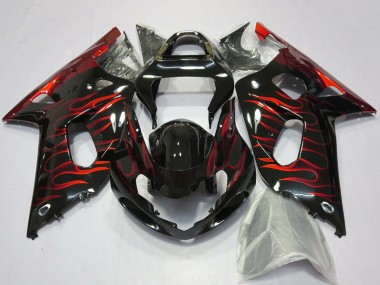 Billige Glänzendes Schwarz Rot Flamme 2001-2003 Suzuki GSXR 600 / GSXR 750 Motorrad Verkleidung