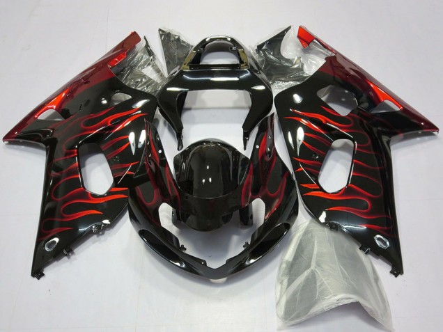 Billige Glänzendes Schwarz Rot Flamme 2001-2003 Suzuki GSXR 600 / GSXR 750 Motorrad Verkleidung