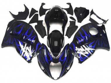 Billige Glänzendes Schwarz mit Dunkel Blau Flamme 1996-2007 Suzuki GSXR 1300 Motorrad Verkleidung