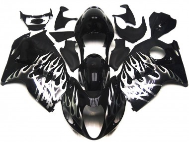 Billige Glänzendes Schwarz mit Silber Flamme 1996-2007 Suzuki GSXR 1300 Motorrad Verkleidung