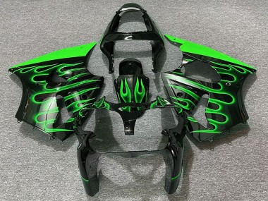 Billige Glänzendes Schwarz Grün Flamme 2000-2002 Kawasaki ZX6R Motorrad Verkleidung