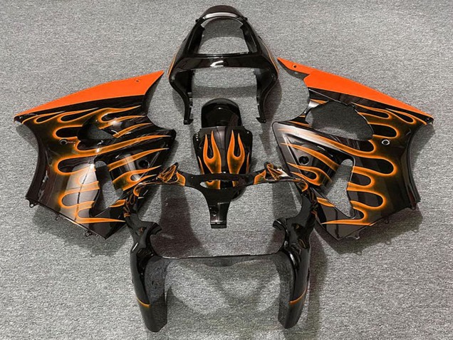 Billige Glänzendes Schwarz Orange Flamme 2000-2002 Kawasaki ZX6R Motorrad Verkleidung