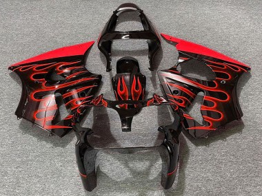 Billige Glänzendes Schwarz Rot Flamme 2000-2002 Kawasaki ZX6R Motorrad Verkleidung