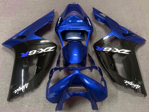 Billige Blau Glänzendes Schwarz 2003-2004 Kawasaki ZX6R Motorrad Verkleidung