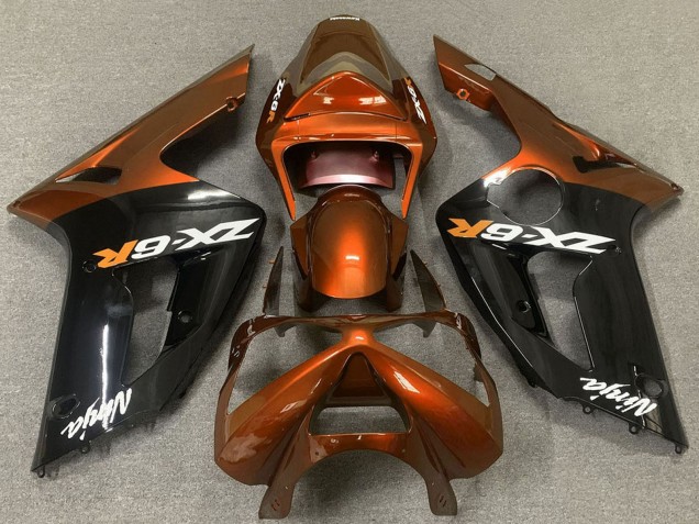 Billige Orange Glänzendes Schwarz 2003-2004 Kawasaki ZX6R Motorrad Verkleidung