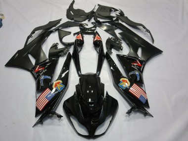 Billige Glänzendes Schwarz Matt Schwarz American Flag 2009-2012 Kawasaki ZX6R Motorrad Verkleidung