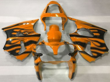 Billige Orange Schwarz Flamme 2000-2002 Kawasaki ZX6R Motorrad Verkleidung