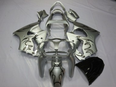 Billige Silber Schwarz Flamme 2000-2002 Kawasaki ZX6R Motorrad Verkleidung