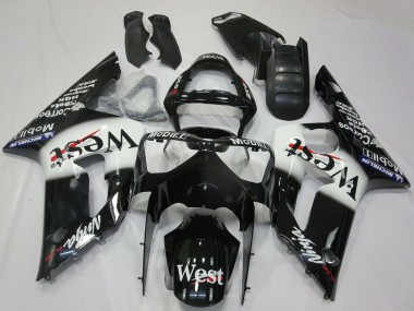 Billige Glänzendes Schwarz Weiß West 2003-2004 Kawasaki ZX6R Motorrad Verkleidung