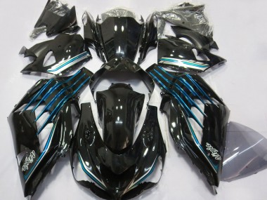 Billige Kawasaki ZX14R ZZR1400 Motorrad Verkleidung 2012-2024 - Glanzendes Schwarz Hellblau