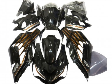Billige Kawasaki ZX14R ZZR1400 Motorrad Verkleidung 2012-2024 - Glanzendes Schwarz Orange