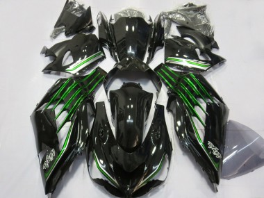Billige Kawasaki ZX14R ZZR1400 Motorrad Verkleidung 2012-2024 - Glanzendes Schwarz Grun