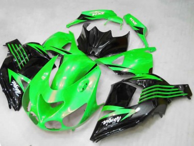 Billige Kawasaki ZX14R ZZR1400 Motorrad Verkleidung 2012-2024 - Grun Glanzendes Schwarz Weiss Ninja