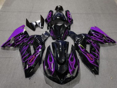 Billige Glänzendes Schwarz Lila Flamme 2006-2011 Kawasaki ZX14R Motorrad Verkleidung