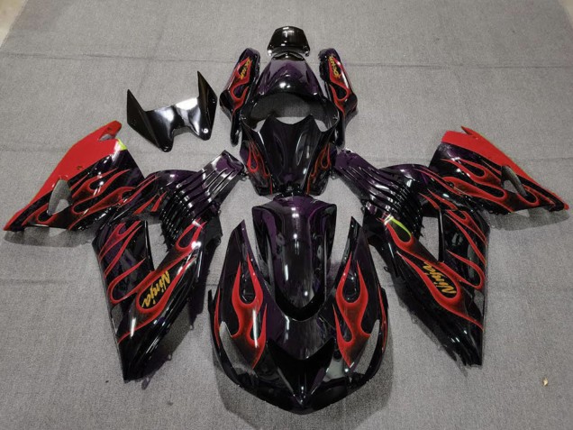 Billige Glänzendes Schwarz Rot Flamme Gold Ninja 2006-2011 Kawasaki ZX14R Motorrad Verkleidung