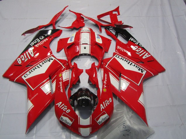 Billige Weiß Rot Glänzendes Schwarz Marlboro Alice 2007-2014 Ducati 848 1098 1198 Motorrad Verkleidung