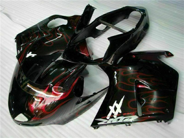 Billige Honda CBR1100XX Blackbird Motorrad Verkleidung 1996-2007 - Glanzendes Schwarz Rot Flamme