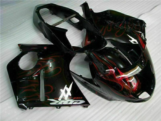 Billige Honda CBR1100XX Blackbird Motorrad Verkleidung 1996-2007 - Glanzendes Schwarz Rot Flamme