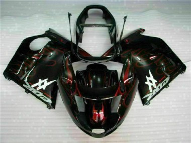 Billige Honda CBR1100XX Blackbird Motorrad Verkleidung 1996-2007 - Glanzendes Schwarz Rot Flamme