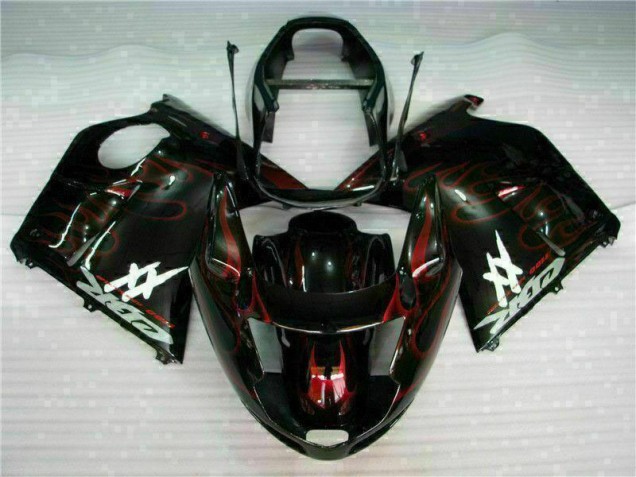 Billige Honda CBR1100XX Blackbird Motorrad Verkleidung 1996-2007 - Glanzendes Schwarz Rot Flamme