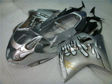 Billige Honda CBR1100XX Blackbird Motorrad Verkleidung 1996-2007 - Silber Schwarz Flamme