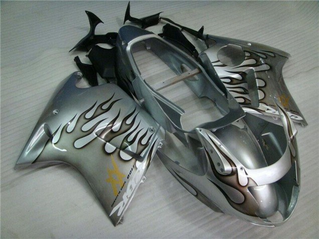 Billige Honda CBR1100XX Blackbird Motorrad Verkleidung 1996-2007 - Silber Schwarz Flamme