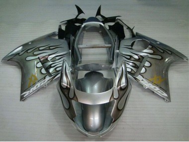 Billige Honda CBR1100XX Blackbird Motorrad Verkleidung 1996-2007 - Silber Schwarz Flamme