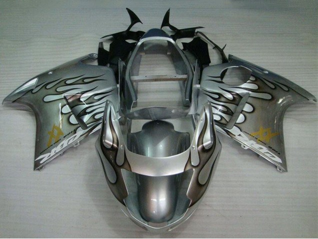Billige Honda CBR1100XX Blackbird Motorrad Verkleidung 1996-2007 - Silber Schwarz Flamme