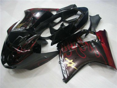 Billige Honda CBR1100XX Blackbird Abs Motorrad Verkleidungen 1996-2007 - Glanzendes Schwarz Rot Flamme