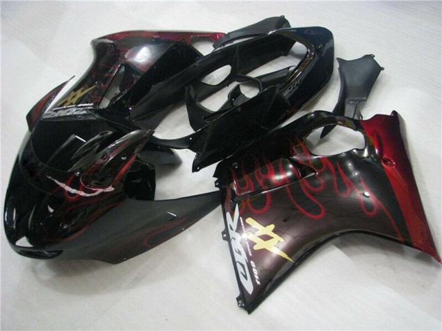 Billige Honda CBR1100XX Blackbird Abs Motorrad Verkleidungen 1996-2007 - Glanzendes Schwarz Rot Flamme