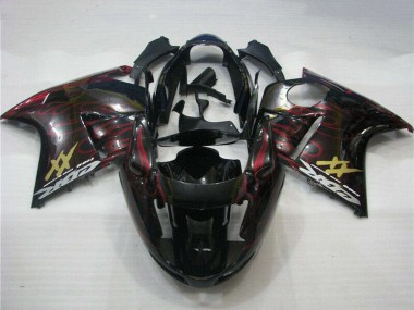 Billige Honda CBR1100XX Blackbird Abs Motorrad Verkleidungen 1996-2007 - Glanzendes Schwarz Rot Flamme