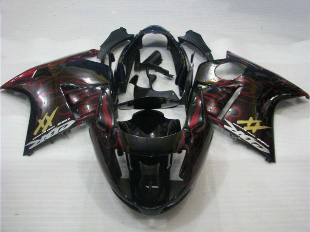 Billige Honda CBR1100XX Blackbird Abs Motorrad Verkleidungen 1996-2007 - Glanzendes Schwarz Rot Flamme