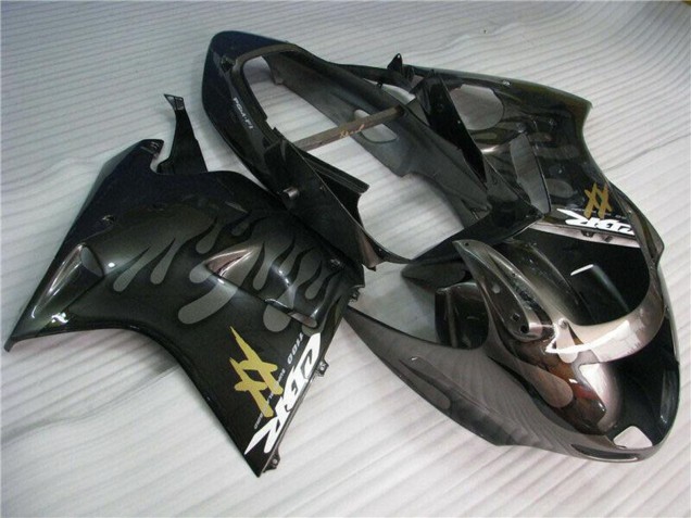 Billige Honda CBR1100XX Blackbird Motorrad Verkleidung 1996-2007 - Glanzendes Schwarz Silber Flamme