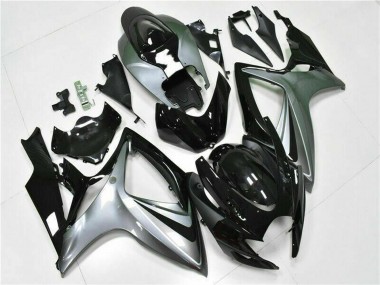 Billige Suzuki GSXR 600/750 Motorrad Verkleidung 2006-2007 - Silber Glanzendes Schwarz