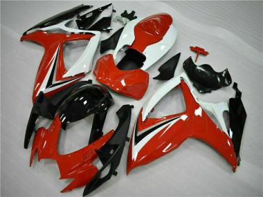Billige Suzuki GSXR 600/750 Motorrad Verkleidung 2006-2007 - Weiss Rot Glanzendes Schwarz Streifen