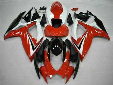 Billige Suzuki GSXR 600/750 Motorrad Verkleidung 2006-2007 - Weiss Rot Glanzendes Schwarz Streifen