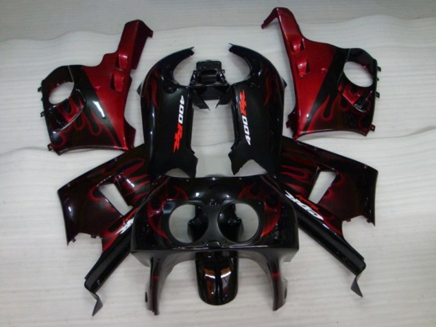 Billige Glänzendes Schwarz Rot Flamme 1990-1999 Honda CBR400RR NC29 Motorrad Verkleidung