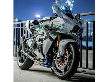 Billige Weiß mit Grün Linie 2015-2022 Kawasaki Ninja H2 Motorrad Verkleidung